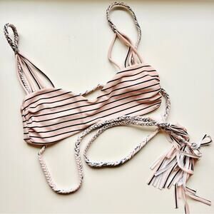 ACACIA SWIMWEAR Baby Pink Navy Blue Samoa Cape Cod Stripe Braid Bikini Top XS